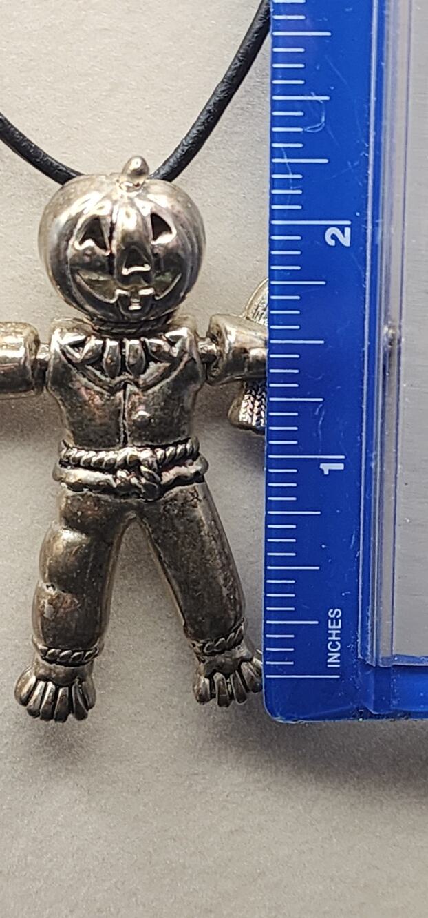 Vintage BEST Scarecrow Brooch Pendant Articulated Pumpkin Crow Halloween